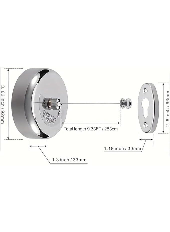 VITION 2.8m Clothesline, Wall Mounted Stainless Steel Clothes Laundry Line Dryer with Adjustable Steel Rope for Home Hotel Bathroom Indoor Outdoor - Silver - Image 3