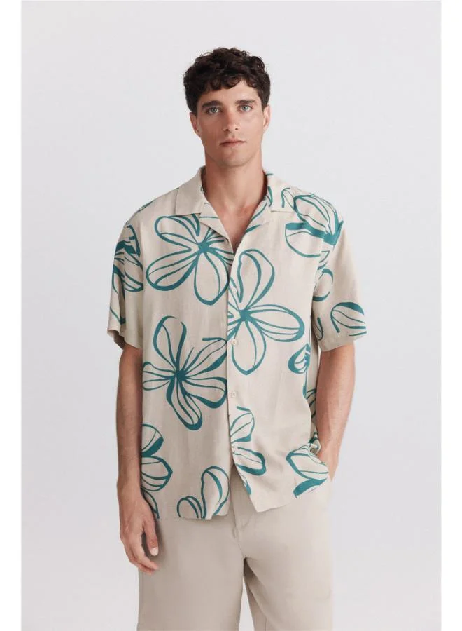 Springfield Printed linen rayon short sleeve shirt