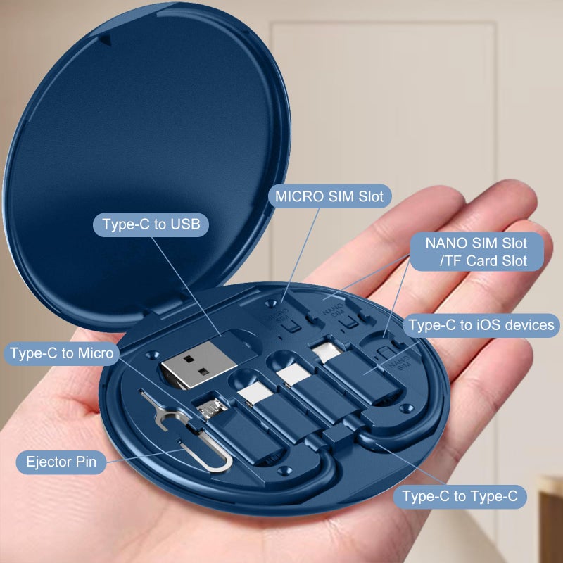 Povdite USB to USB-C Adapter, USB C Charging Cable Adapter Kit Contains Multiple OTG Adapters for USB Type C/USB A/USB C Male Cable/Micro USB, Equipped with SIM Extractor/SIM Slot/Phone Holder (Blue) - Image 3