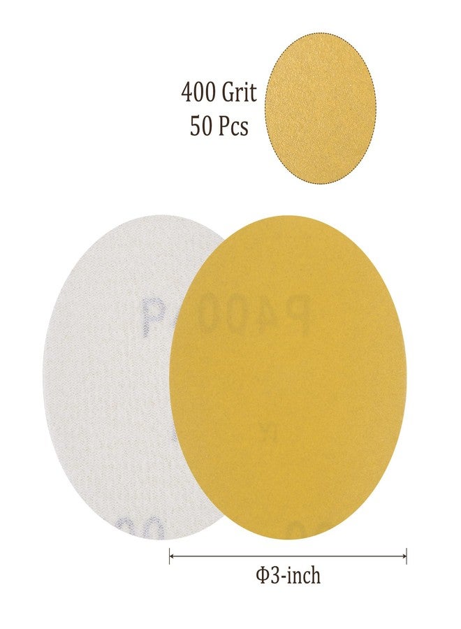 Kozelo 50pcs No Hole Sanding Discs- [ 3 Inch 400 Grit ] Round Hook and Loop Grip Sanding Pads Sheet Sandpaper for Woodworking Metal Polishing Use| Gold, Aluminum Oxide - Image 3