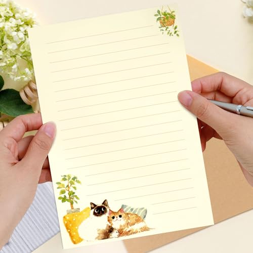 KSIWRE 36 PCS Writing Paper and Envelopes Set, Warm Cute Cat Themed Stationary Set Design for Invitations Gift Decorations Holiday Party, 24 Lined Stationery Paper with 12 Envelops - Image 5