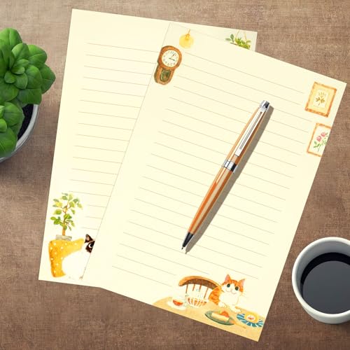 KSIWRE 36 PCS Writing Paper and Envelopes Set, Warm Cute Cat Themed Stationary Set Design for Invitations Gift Decorations Holiday Party, 24 Lined Stationery Paper with 12 Envelops - Image 2