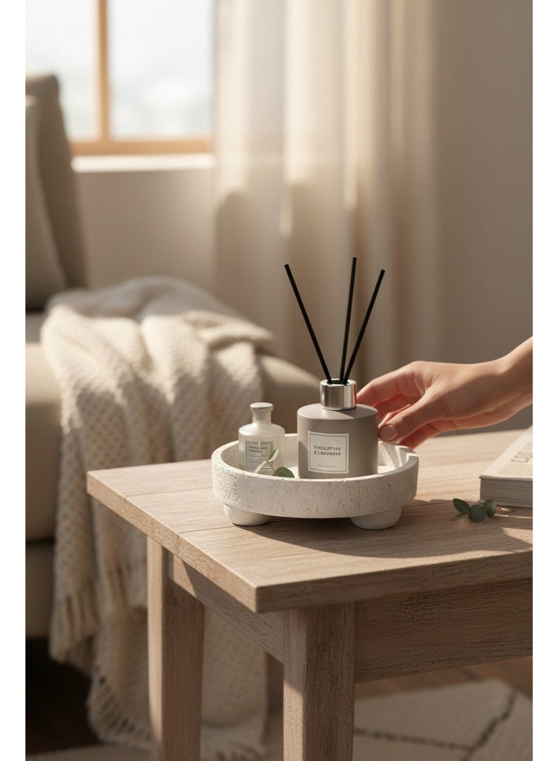 Decorative round tray inspired by travertine stone design with a raised base – 25 cm diameter - Image 2