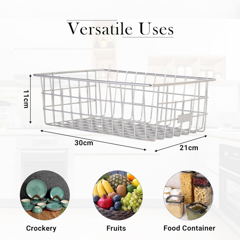 Kuber Industries Kuber Industries Small Stainless Steel Basket for Storage - Pooja Items & Kitchen Storage Tokri for Onion Organizing - With Handles - Silver - Image 3