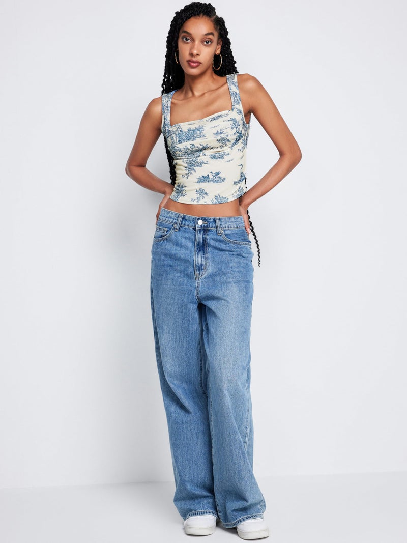 CIDER Women's Square Neck Floral Tank Tops Going Out Crop Tops Summer Causal Outfit Baby Blue - Image 5