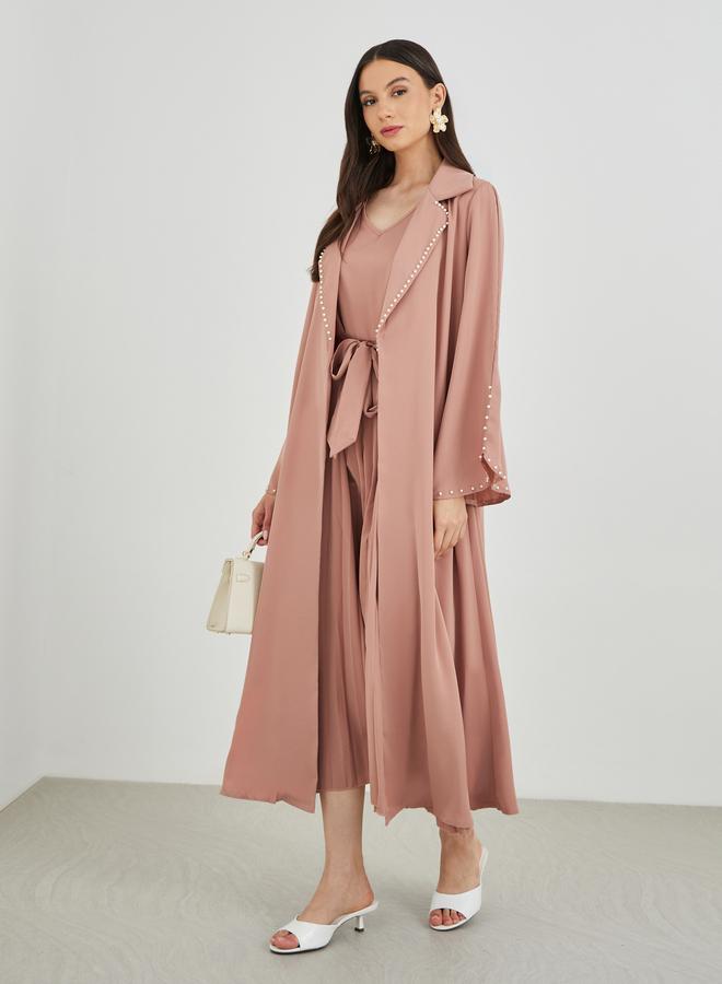 Take Two Solid Long Sleeve Kimono with Pleated Dress Set - Image 1