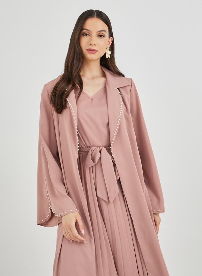 Take Two Solid Long Sleeve Kimono with Pleated Dress Set - Image 4
