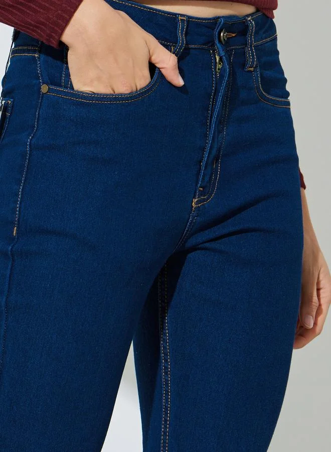 Styli Dark Blue Dark Blue Fit and Flare Stretch Flared Jeans for Women | Best Price UAE