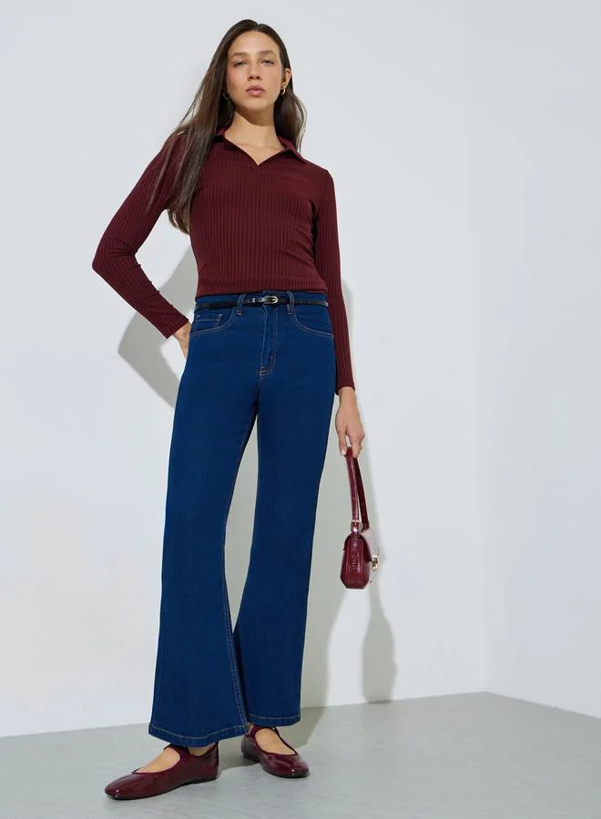 ستايلي Dark Blue Fit And Flare Stretch Flared Jeans