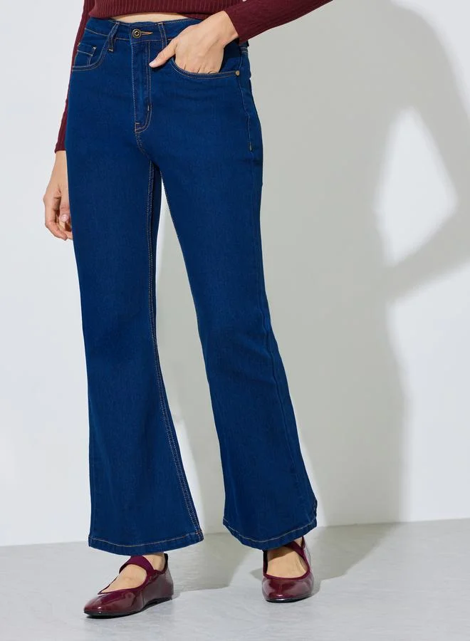 ستايلي Dark Blue Fit And Flare Stretch Flared Jeans