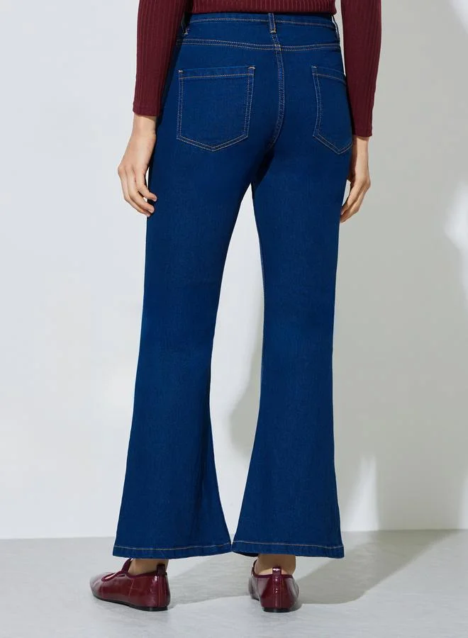 Styli Dark Blue Dark Blue Fit and Flare Stretch Flared Jeans for Women | Best Price UAE