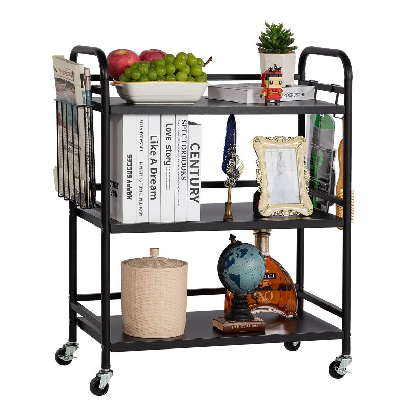 HDANI 3 Tier Metal Rolling Utility CartHigh Capacity Multi Purpose Heavy Duty Cartfor OfficeKitchenLiving RoomBedroomEtcBlack