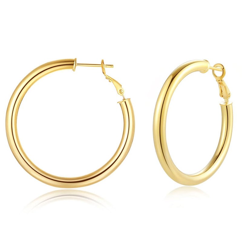 Doubnine Tube Hoop Earrings Lightweight Large Earrings Women Fashion Jewelry (chunky golden) - Image 3