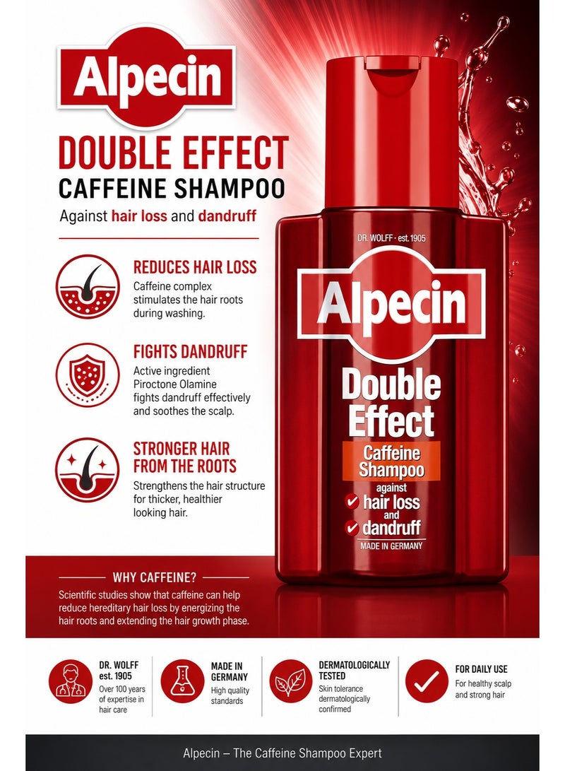 Alpecin Double Effect Caffeine Shampoo 1X 200Ml Anti Dandruff And Natural Hair Growth Shampoo Energizer For Strong Hair Hair Care For Men Made In Germany, Red
