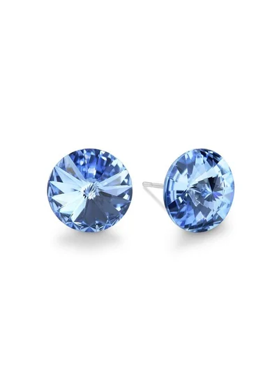 Seona Seona Ella 10mm Crystal Stud Earrings  – Hypoallergenic Stainless Steel Stud Earrings for Women, Elegant Crystal Rivoli Jewelry Earrings for Everyday and Special Occasions -  Light Sapphire