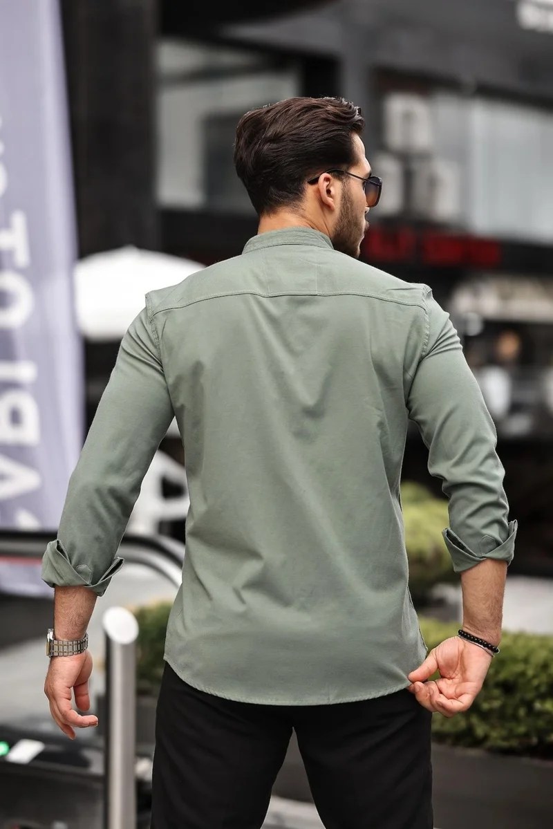 Valiberta Judge Collar Oxford Fabric Long Sleeve Shirt - Khaki