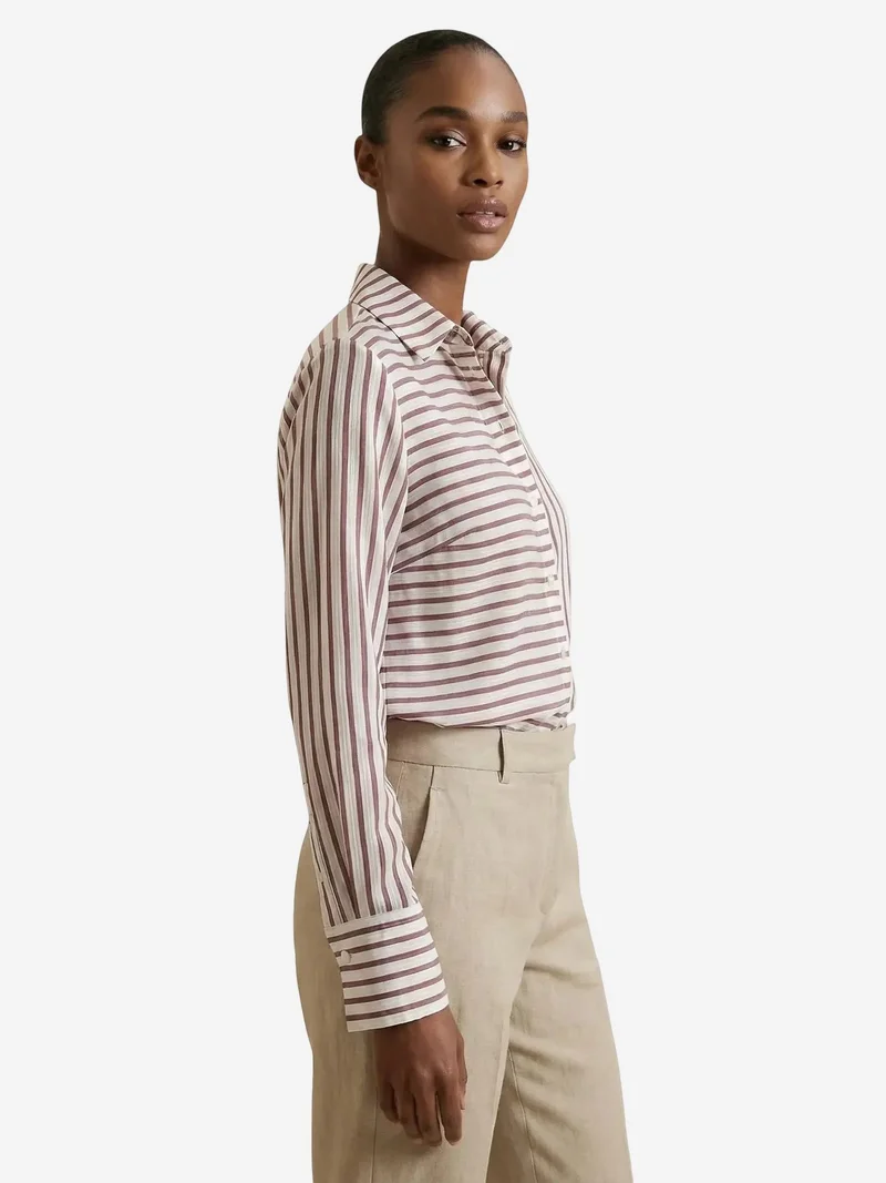 My Fashion Dusty Rose Pink MY FASHION Striped Long-Sleeve Button-Front Shirt for Women | Best Price UAE