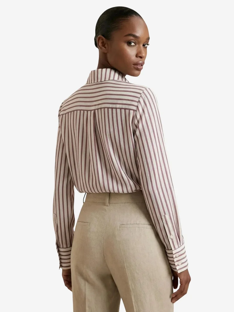 My Fashion Dusty Rose Pink MY FASHION Striped Long-Sleeve Button-Front Shirt for Women | Best Price UAE