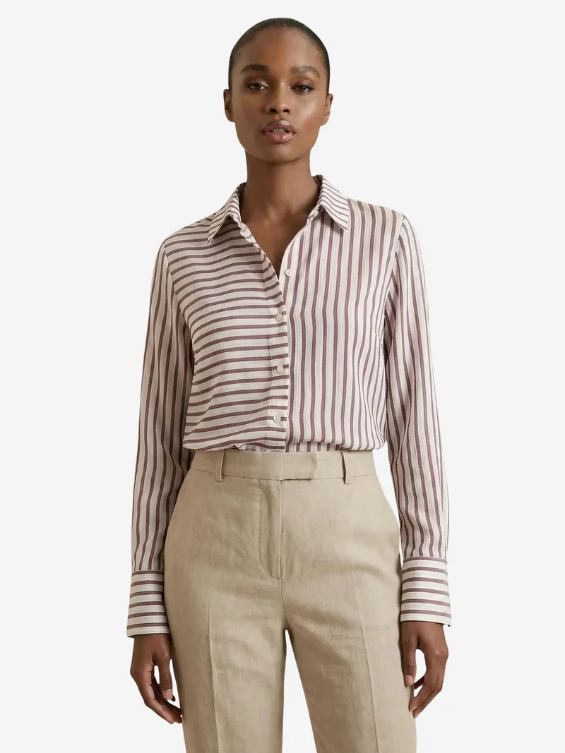 My Fashion Dusty Rose Pink MY FASHION Striped Long-Sleeve Button-Front Shirt for Women | Best Price UAE