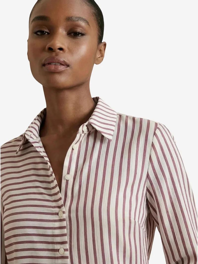 My Fashion Dusty Rose Pink MY FASHION Striped Long-Sleeve Button-Front Shirt for Women | Best Price UAE