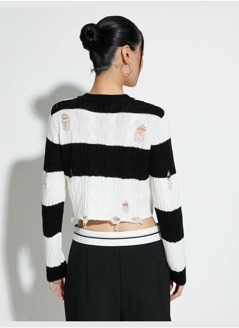 KOTON Long Sleeve Crop Ajoure Sweater