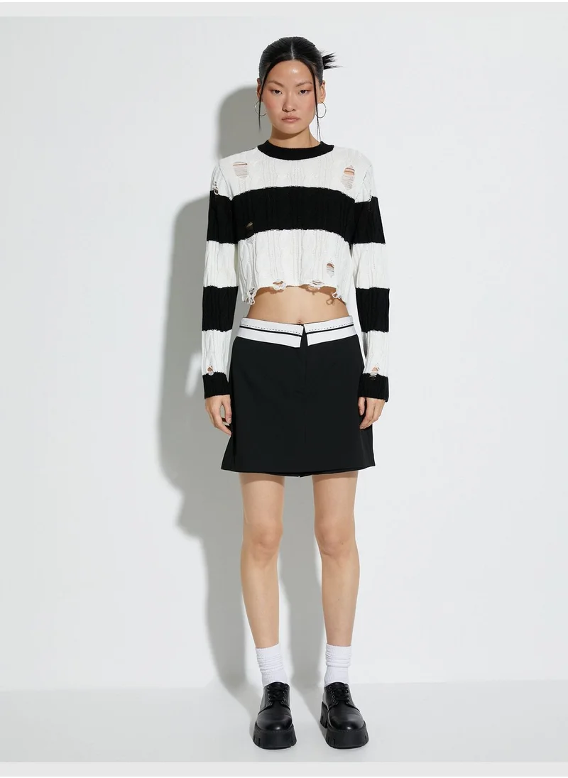 كوتون Long Sleeve Crop Ajoure Sweater