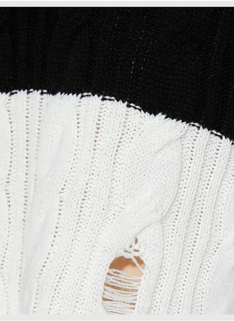 KOTON Long Sleeve Crop Ajoure Sweater