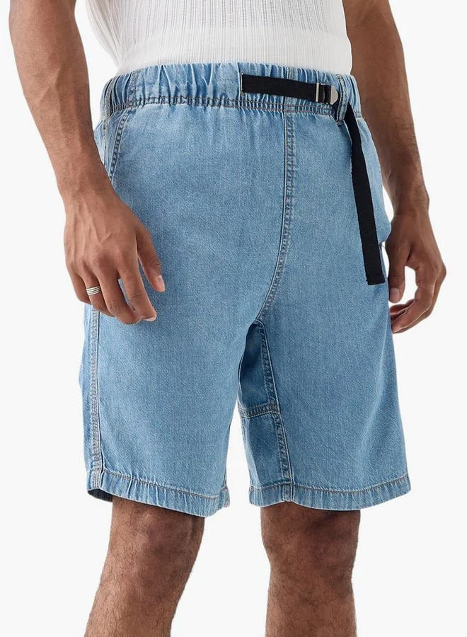 Lee Cooper Denim Shorts with Pockets and Buckled Strap