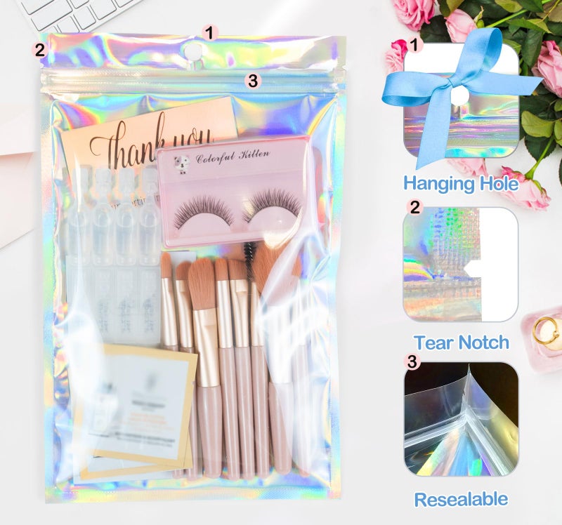 Trunple Smell Proof Bags & Resealable Foil Pouch Mylar Sample Bag Great for Party Favor Food Storage (Holographic Color) (50pcs-6x9 inch) - Image 4