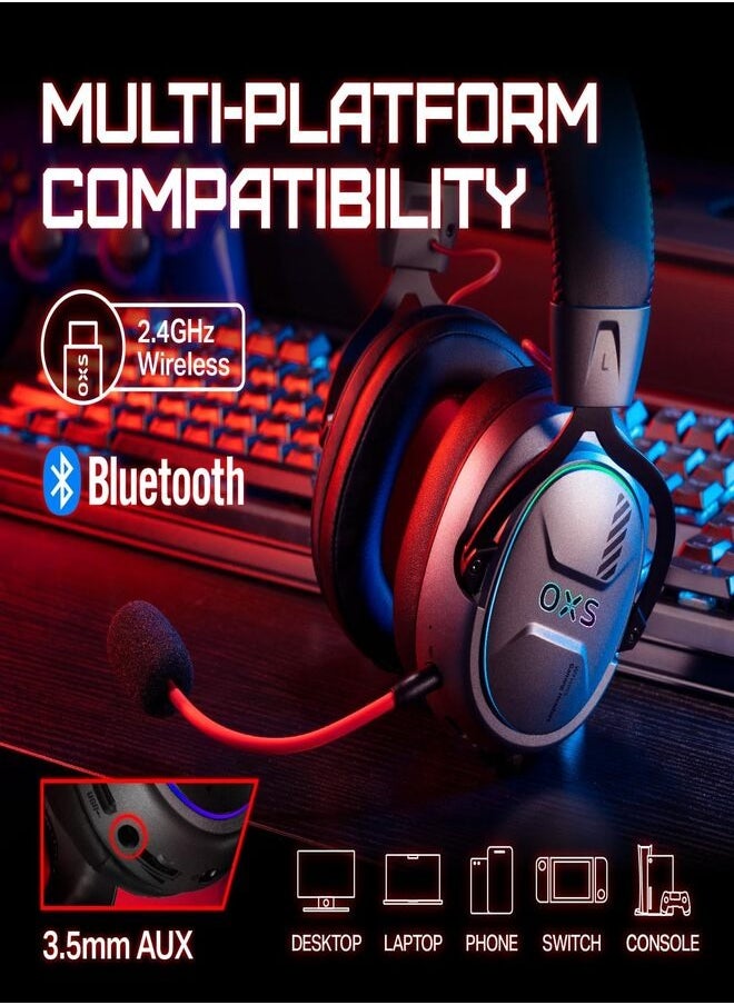OXS AUDIO - OXS Storm G2 Wireless Gaming Headset, Over-Ear Gaming Headphones with 7.1 Virtual Surround Audio, 3 EQ Modes, Low Latency 2.4GHz, 50mm Driver, RGB Light, Bluetooth 5.3, Compatible with PC, Console, Mobile Phone, Black - Image 1