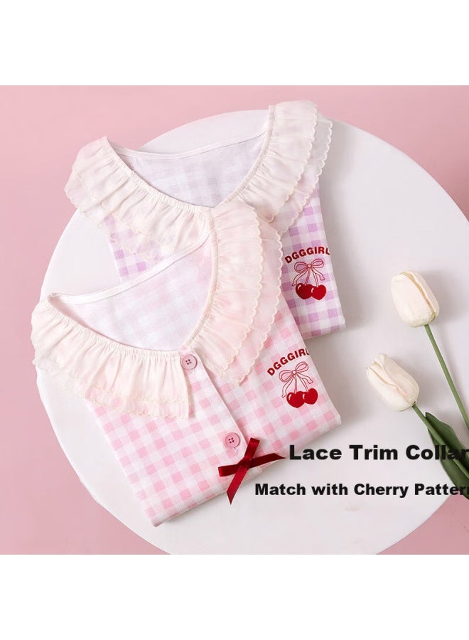 Dingguagua Girls' Pajama Set, Pure Cotton Long-Sleeve, Thin Spring And Summer Style, Girls' Children'S Princess Full Cotton Loungewear, Purple, Size 120