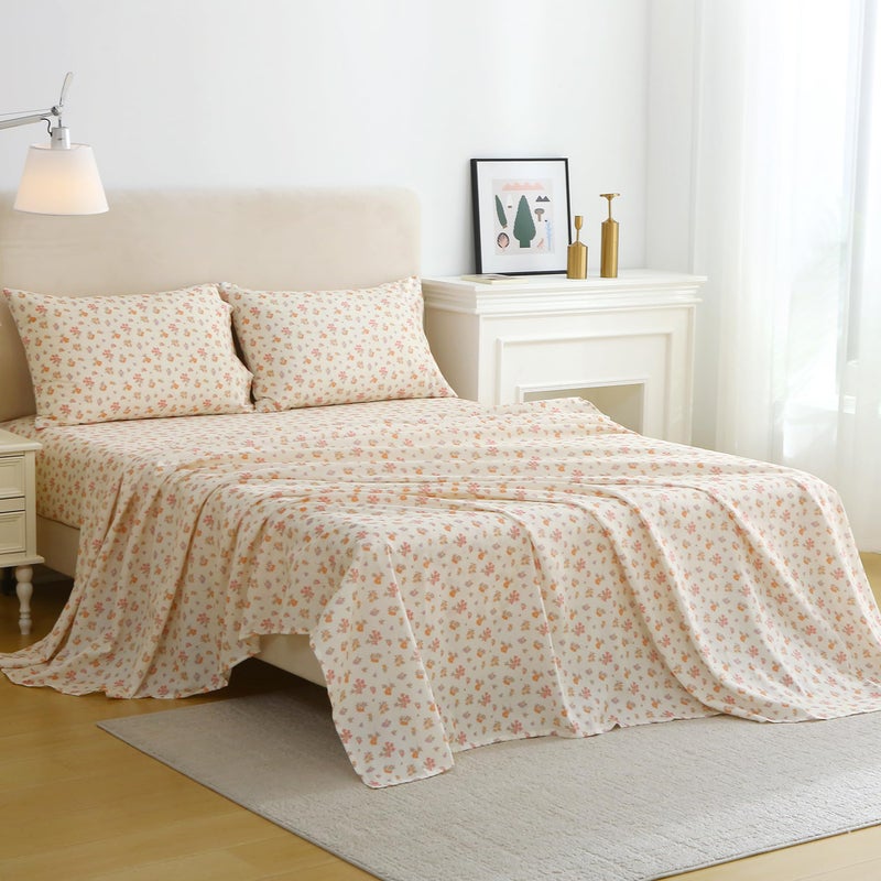 Viviland Floral Queen Sheet Set - 4 Piece Vintage Lavender Flower and Leaves Patterned Bed Sheets - Soft, Breathable Microfiber Sheets with Deep Pocket, Non-Slip Fitted Sheets & Pillowcases - Image 2
