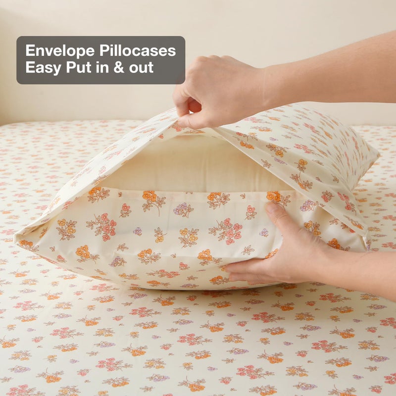 Viviland Floral Queen Sheet Set - 4 Piece Vintage Lavender Flower and Leaves Patterned Bed Sheets - Soft, Breathable Microfiber Sheets with Deep Pocket, Non-Slip Fitted Sheets & Pillowcases - Image 5