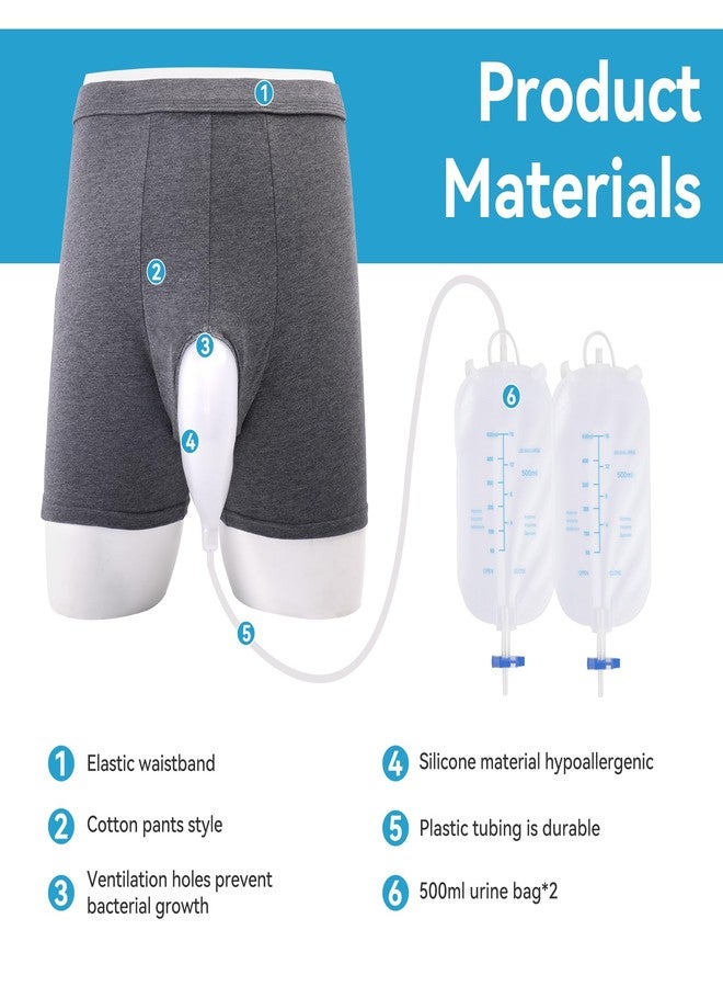 OUWERALL Wearable Urine Collector for Men, Portable Male Urine Bag with 2 Reusable 500ml Bags, 1.2M Tube & Adjustable Cotton Fixing Pants for Bedridden Patients, Incontinence Care, Post-Surgery, Elderly, L - Image 3
