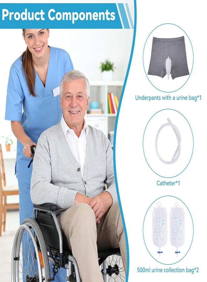OUWERALL Wearable Urine Collector for Men, Portable Male Urine Bag with 2 Reusable 500ml Bags, 1.2M Tube & Adjustable Cotton Fixing Pants for Bedridden Patients, Incontinence Care, Post-Surgery, Elderly, L - Image 4
