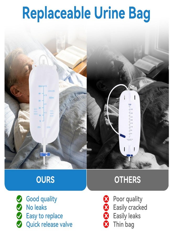 OUWERALL Wearable Urine Collector for Men, Portable Male Urine Bag with 2 Reusable 500ml Bags, 1.2M Tube & Adjustable Cotton Fixing Pants for Bedridden Patients, Incontinence Care, Post-Surgery, Elderly, L - Image 5