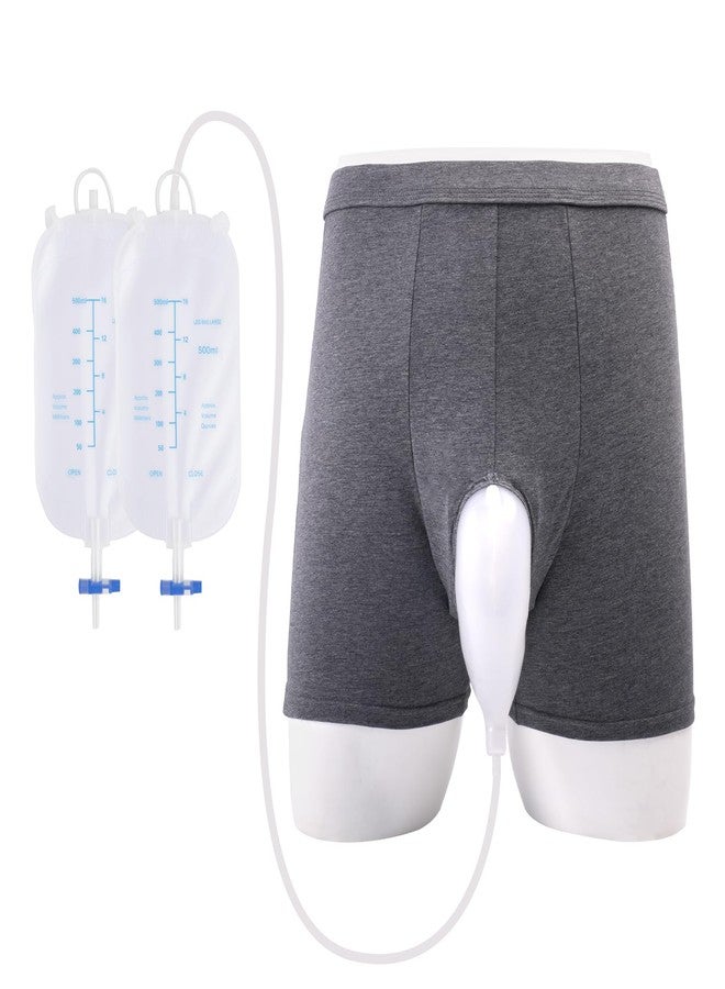 OUWERALL Wearable Urine Collector for Men, Portable Male Urine Bag with 2 Reusable 500ml Bags, 1.2M Tube & Adjustable Cotton Fixing Pants for Bedridden Patients, Incontinence Care, Post-Surgery, Elderly, L - Image 1