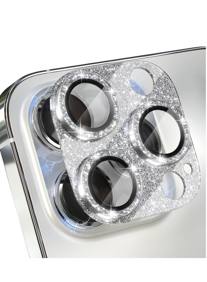 كيلا واقي عدسة الكاميرا متوافق مع iPhone 15 Pro/iPhone 15 Pro Max، غطاء كاميرا لامع مع واقي شاشة عدسة زجاج مقوى 9H مع حلقة معدنية وإكسسوارات تزيين (فضي لامع) - Image 1