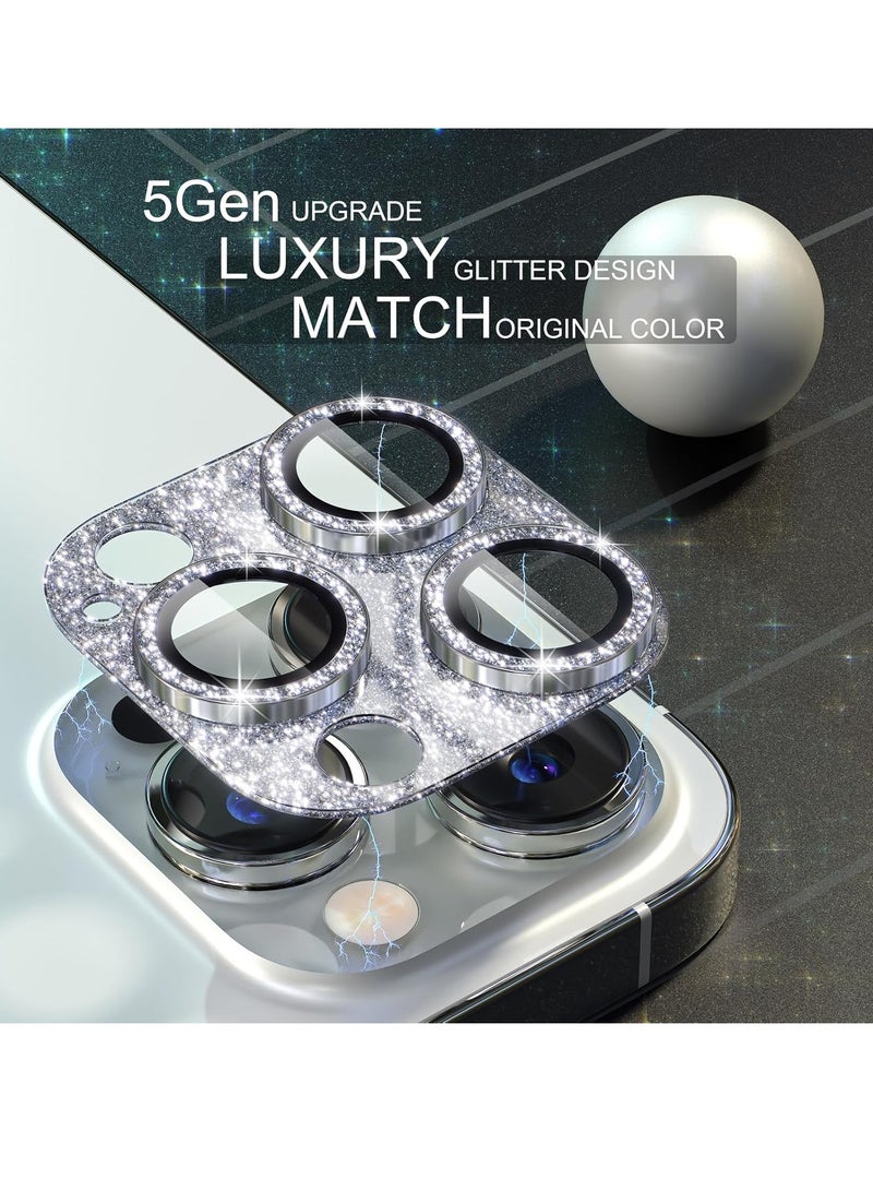 كيلا واقي عدسة الكاميرا متوافق مع iPhone 15 Pro/iPhone 15 Pro Max، غطاء كاميرا لامع مع واقي شاشة عدسة زجاج مقوى 9H مع حلقة معدنية وإكسسوارات تزيين (فضي لامع) - Image 3