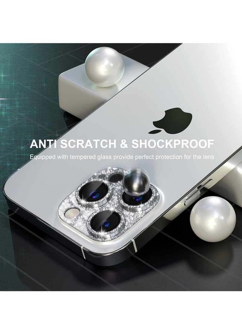 كيلا واقي عدسة الكاميرا متوافق مع iPhone 15 Pro/iPhone 15 Pro Max، غطاء كاميرا لامع مع واقي شاشة عدسة زجاج مقوى 9H مع حلقة معدنية وإكسسوارات تزيين (فضي لامع) - Image 4