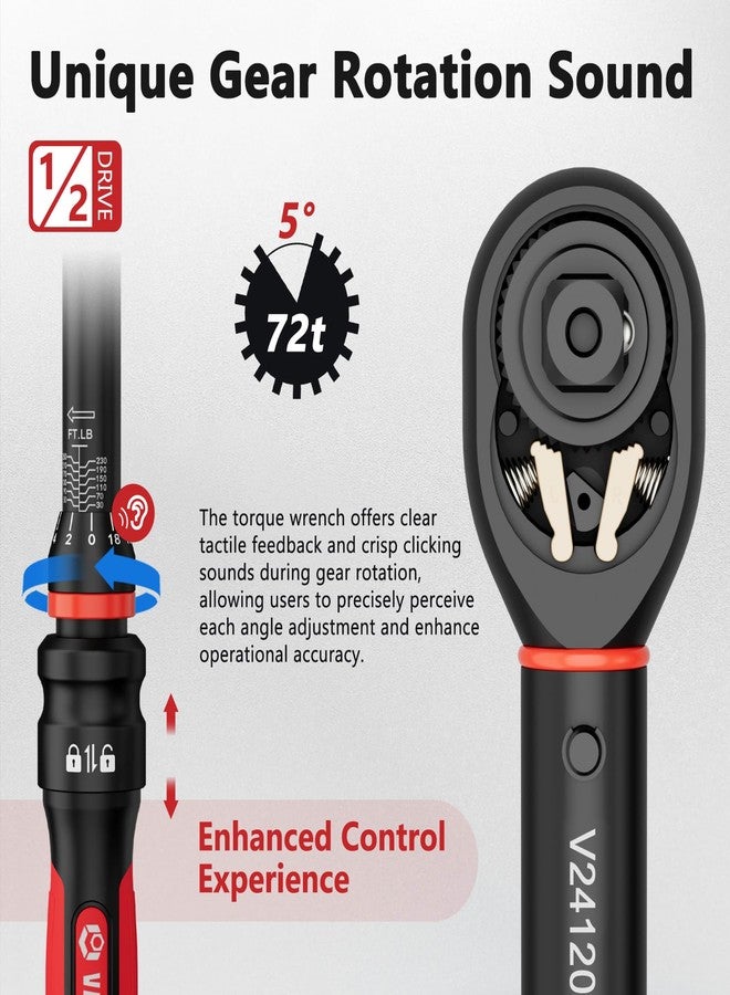 VANPO Torque Wrench 1/2-Inch Drive, 30-250 ft.lb/40.7-339 Nm, 21.65“, 72 Tooth, TRP+ABS Plastic Handle, Heavy Duty Wrench for Automotive, Truck, and Industrial Machinery Repairs - Image 3