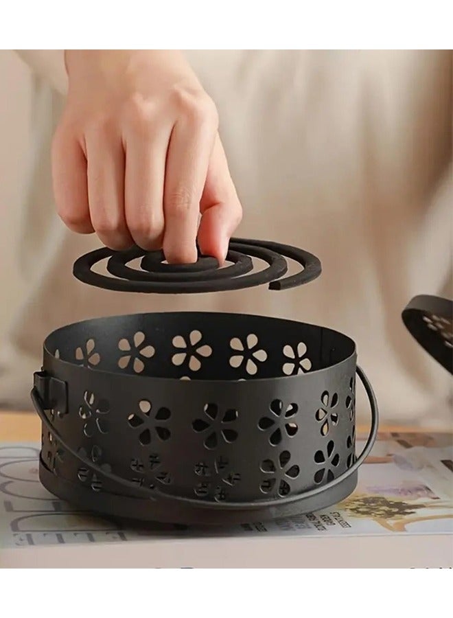 Retro Portable Mosquito Coil Holder with Handle Iron Fireproof Incense Burner for Home/Outdoor,14cm Diameter - Image 2