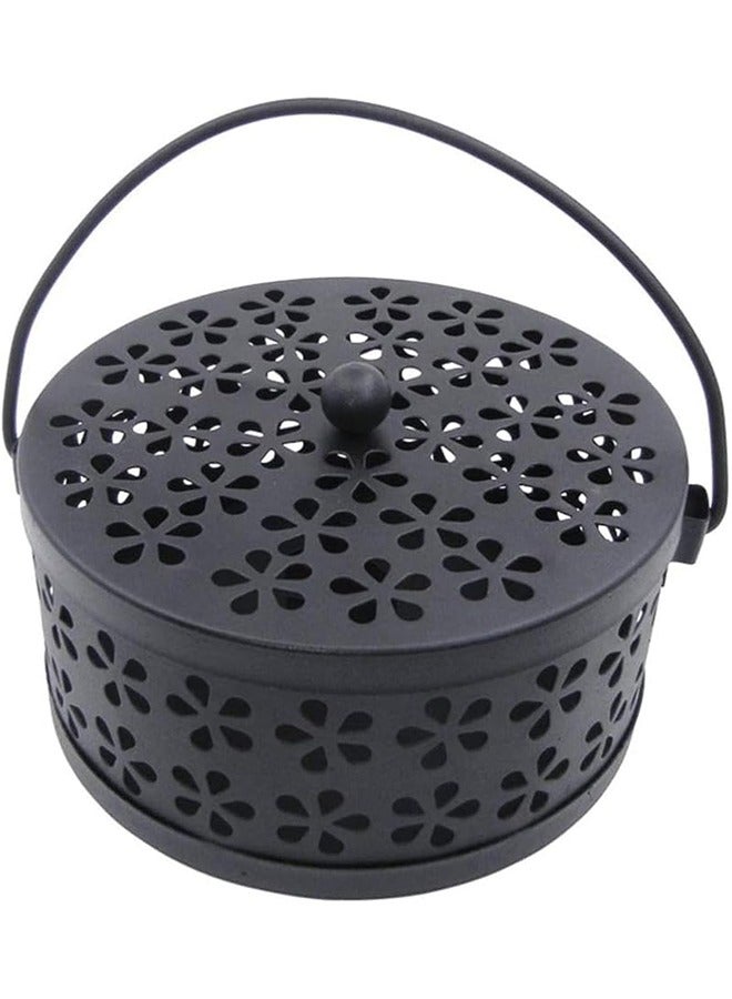 Retro Portable Mosquito Coil Holder with Handle Iron Fireproof Incense Burner for Home/Outdoor,14cm Diameter - Image 1