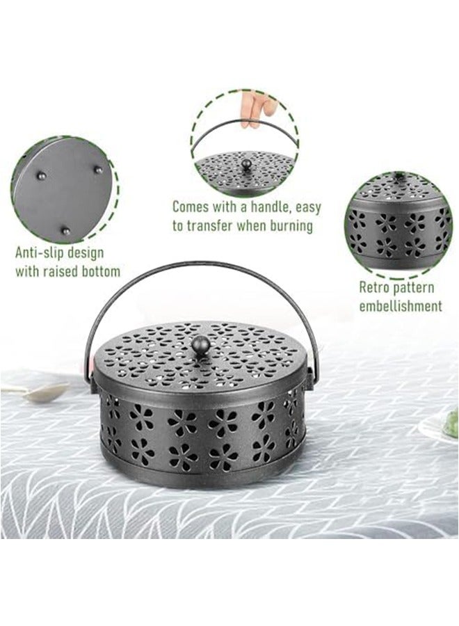 Retro Portable Mosquito Coil Holder with Handle Iron Fireproof Incense Burner for Home/Outdoor,14cm Diameter - Image 3