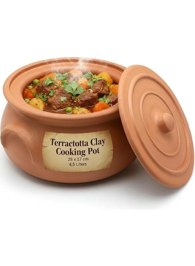 STOCKPOT Handmade Terracotta Clay Cooking Pot, 28 x 17 cm, Natural Earthenware Casserole, Oven Safe, with Lid, Pack of 1 - Image 1