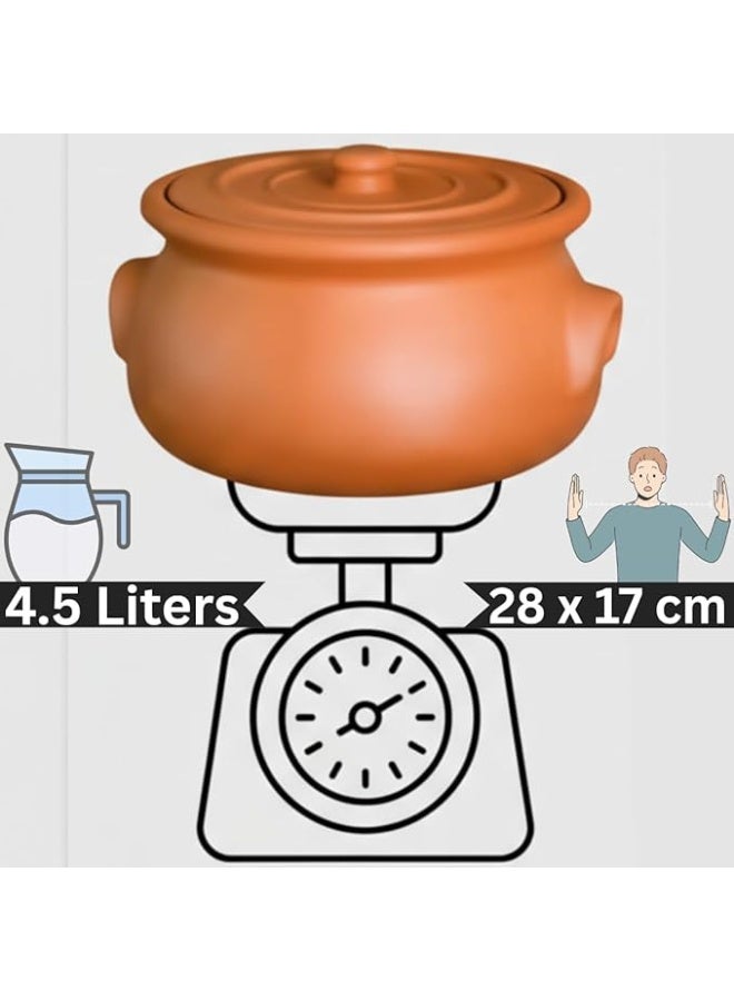 STOCKPOT Handmade Terracotta Clay Cooking Pot, 28 x 17 cm, Natural Earthenware Casserole, Oven Safe, with Lid, Pack of 1 - Image 3