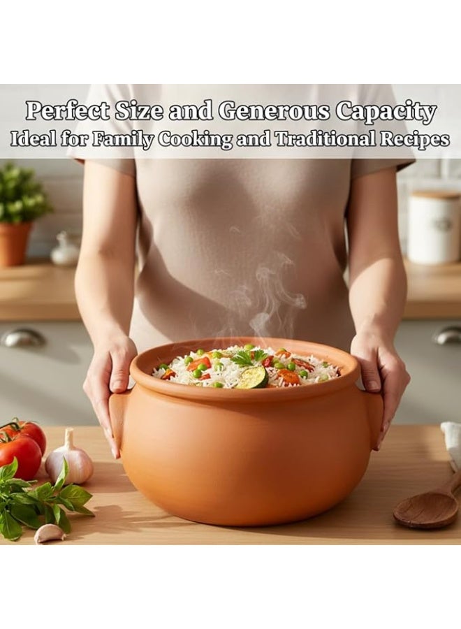 STOCKPOT Handmade Terracotta Clay Cooking Pot, 28 x 17 cm, Natural Earthenware Casserole, Oven Safe, with Lid, Pack of 1 - Image 5