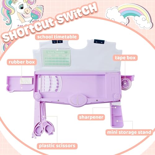 Royals hub Plastic Branded Unicorn Theme Magnetic Pencil Box For Kids, Space Pencil Box For Boys & Girls, Stationery Box, Buttons Operated Pencil Box For Kids (With Accessories), Pink - Image 5