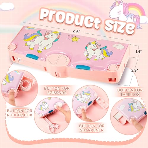 Royals hub Plastic Branded Unicorn Theme Magnetic Pencil Box For Kids, Space Pencil Box For Boys & Girls, Stationery Box, Buttons Operated Pencil Box For Kids (With Accessories), Pink - Image 3