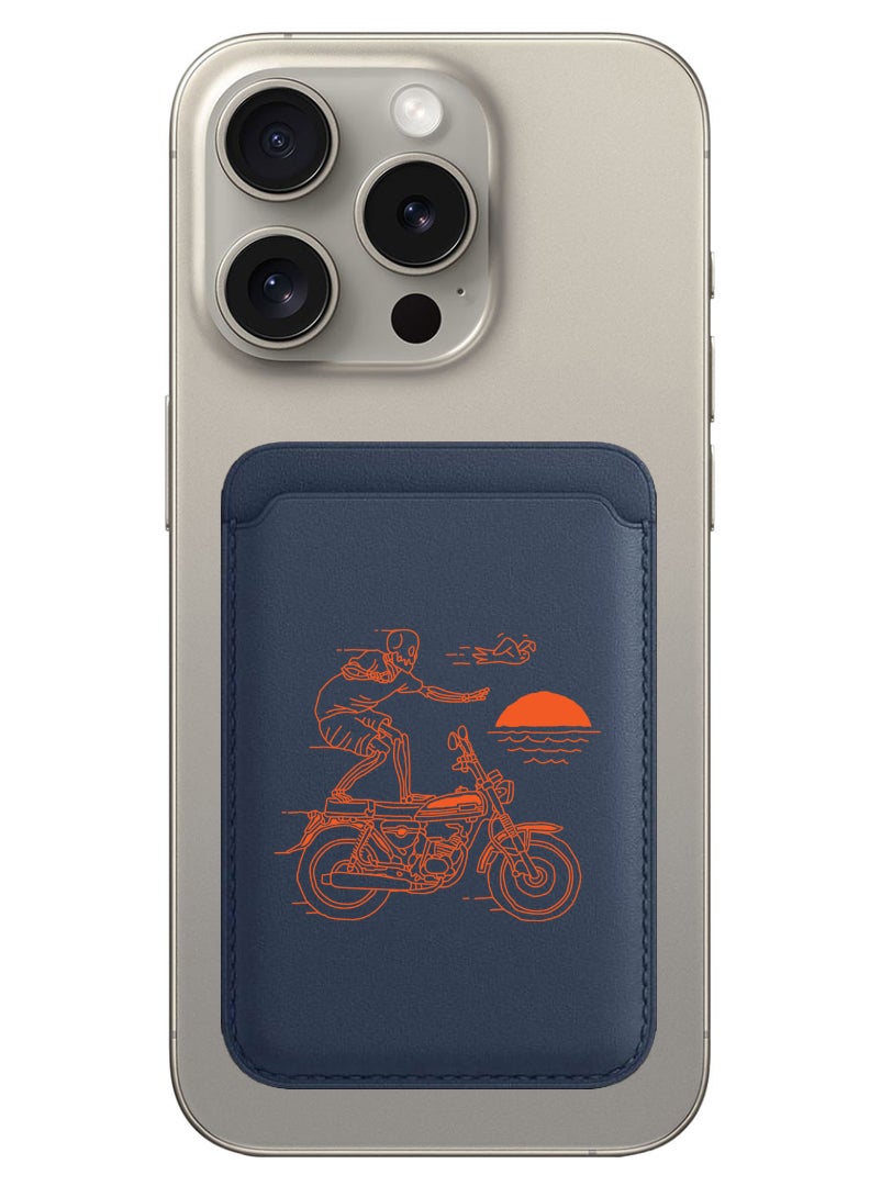 Theodor Magnetic Wallet, Compatible with MagSafe Wallet, for iPhone Wallet, for iPhone 16/15/14/13/12 Series, Not for iPhone 13/12 mini, 3 Card Holder, Vegan Leather, Navy - Skull Rider orange - Image 1